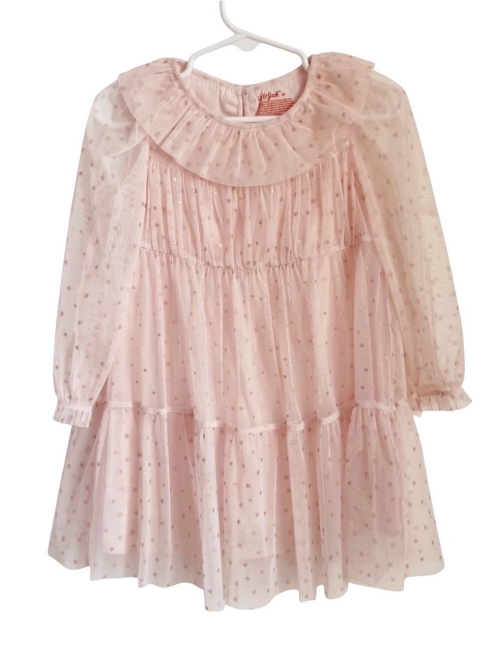 Cat & Jack Light Pink Foil Shimmer Star Tulle Dress 3T Toddler Long Sleeve